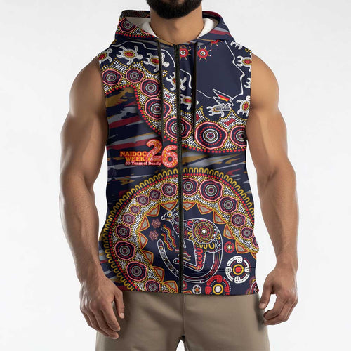 Adelaide Crows NAIDOC Week 2026 Sleeveless Zip Hoodie Australian Aboriginal Dot Art Dreamtime Pattern Style