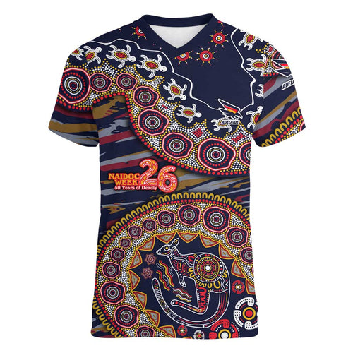 Adelaide Crows NAIDOC Week 2026 Women V-Neck T-Shirt Australian Aboriginal Dot Art Dreamtime Pattern Style