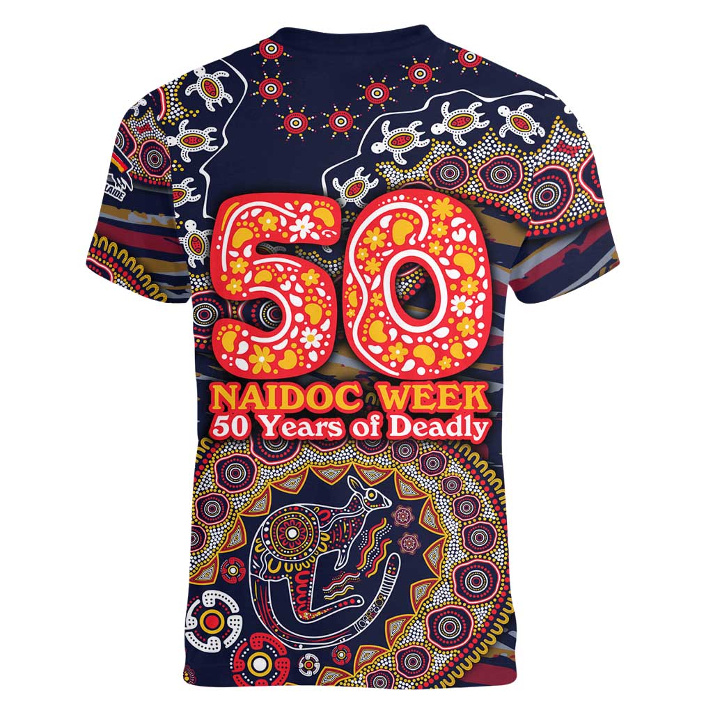Adelaide Crows NAIDOC Week 2026 Women V-Neck T-Shirt Australian Aboriginal Dot Art Dreamtime Pattern Style