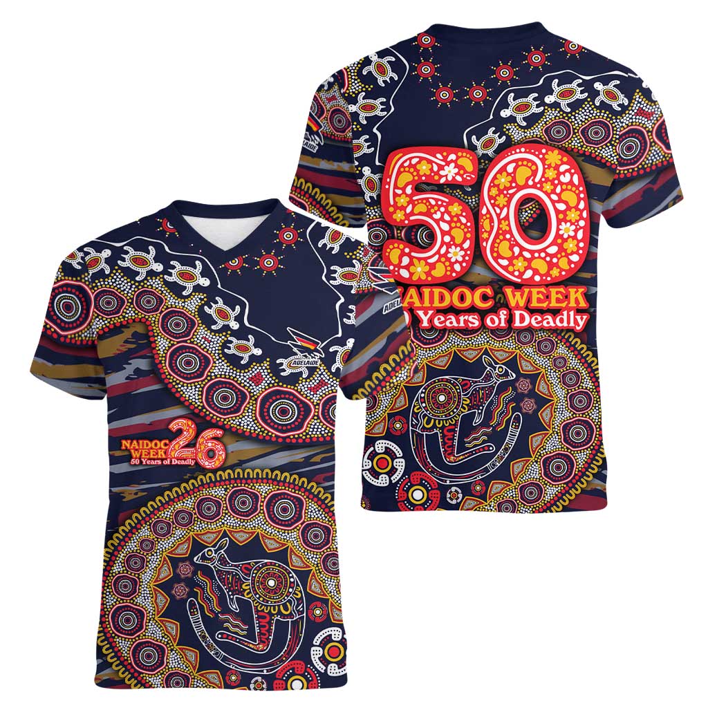 Adelaide Crows NAIDOC Week 2026 Women V-Neck T-Shirt Australian Aboriginal Dot Art Dreamtime Pattern Style