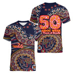 Adelaide Crows NAIDOC Week 2026 Women V-Neck T-Shirt Australian Aboriginal Dot Art Dreamtime Pattern Style