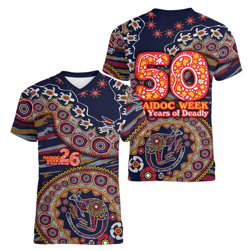 Adelaide Crows NAIDOC Week 2026 Women V-Neck T-Shirt Australian Aboriginal Dot Art Dreamtime Pattern Style
