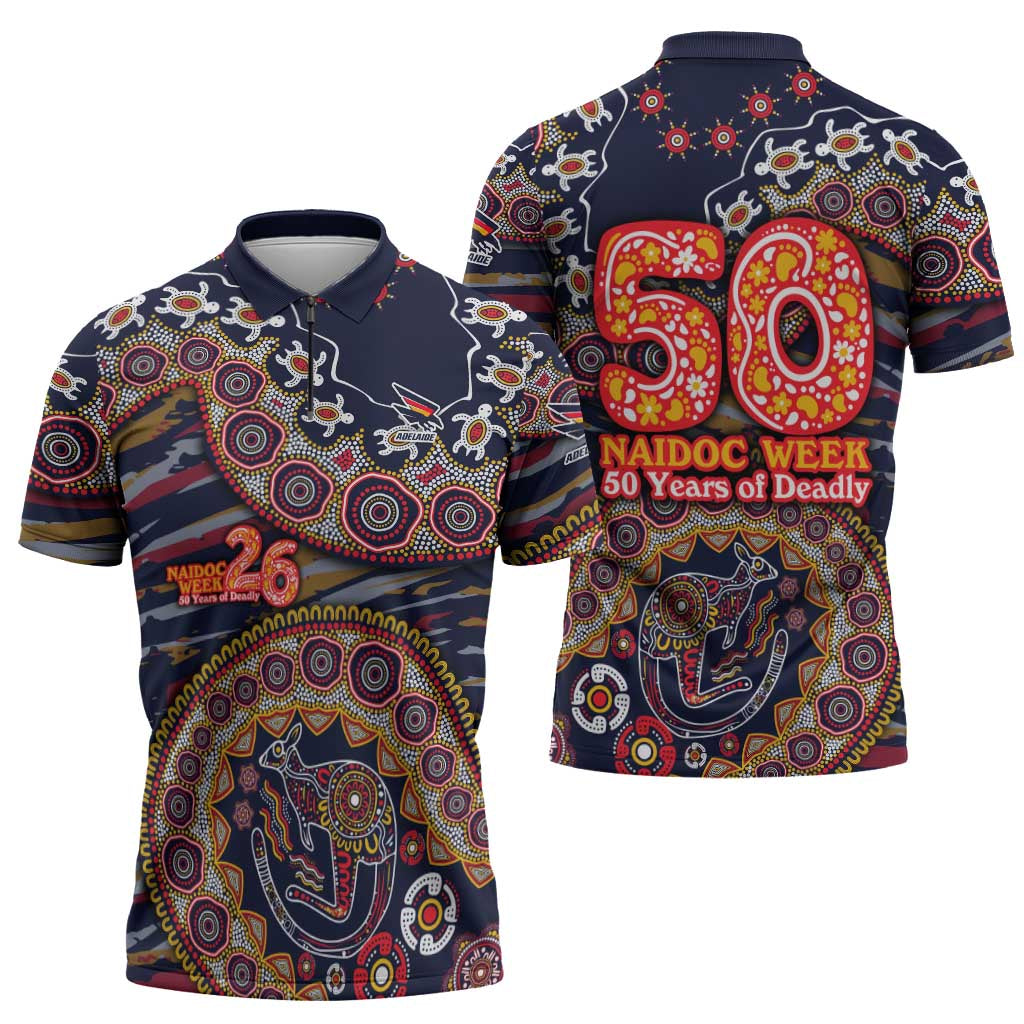 Adelaide Crows NAIDOC Week 2026 Zipper Polo Shirt Australian Aboriginal Dot Art Dreamtime Pattern Style