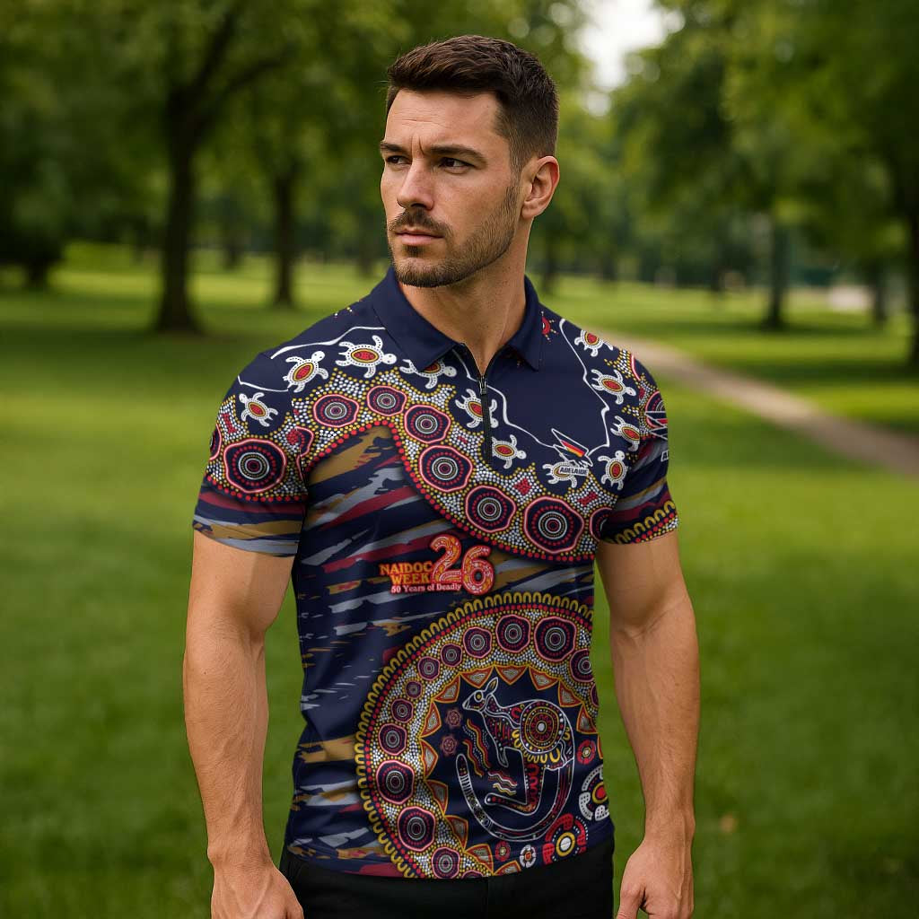 Adelaide Crows NAIDOC Week 2026 Zipper Polo Shirt Australian Aboriginal Dot Art Dreamtime Pattern Style