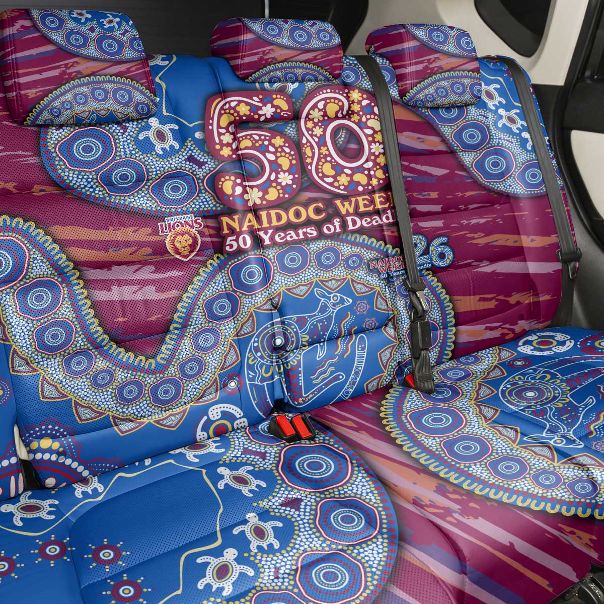 Brisbane Lions NAIDOC Week 2026 Back Car Seat Cover Australian Aboriginal Dot Art Dreamtime Pattern Style