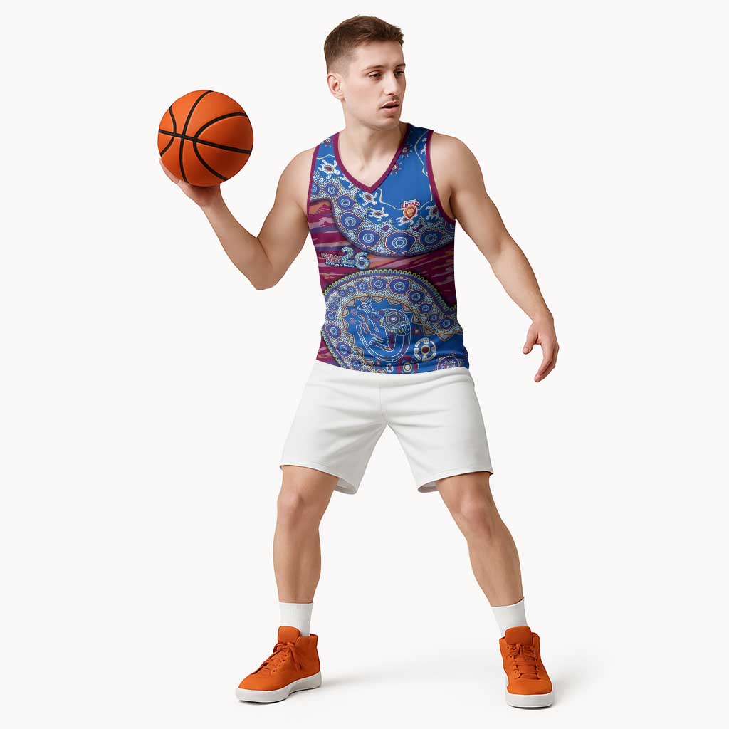 Brisbane Lions NAIDOC Week 2026 Basketball Jersey Australian Aboriginal Dot Art Dreamtime Pattern Style