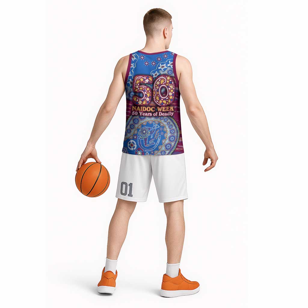 Brisbane Lions NAIDOC Week 2026 Basketball Jersey Australian Aboriginal Dot Art Dreamtime Pattern Style