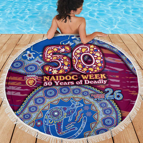 Brisbane Lions NAIDOC Week 2026 Beach Blanket Australian Aboriginal Dot Art Dreamtime Pattern Style