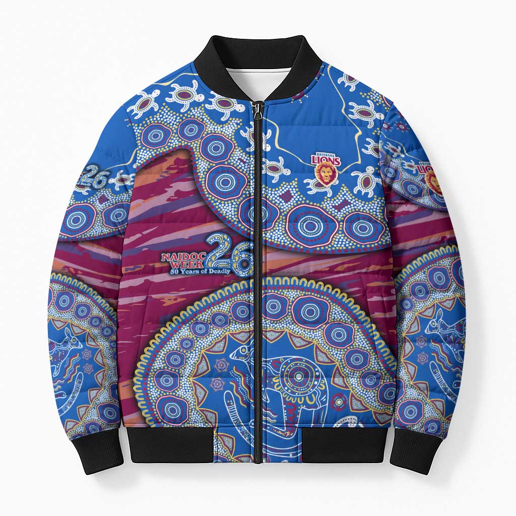Brisbane Lions NAIDOC Week 2026 Bomber Puffer Jacket Australian Aboriginal Dot Art Dreamtime Pattern Style