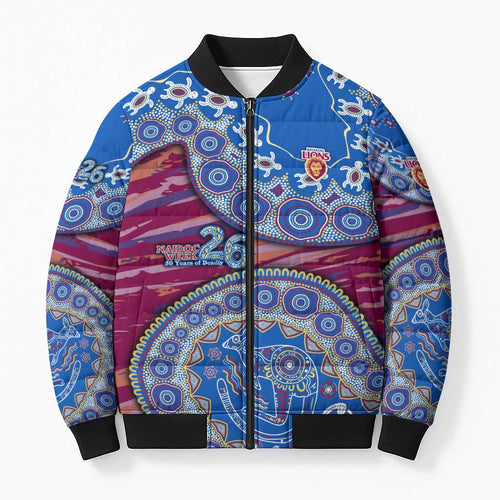 Brisbane Lions NAIDOC Week 2026 Bomber Puffer Jacket Australian Aboriginal Dot Art Dreamtime Pattern Style