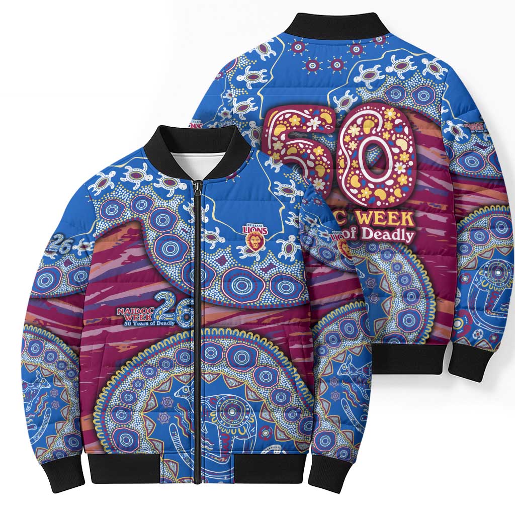Brisbane Lions NAIDOC Week 2026 Bomber Puffer Jacket Australian Aboriginal Dot Art Dreamtime Pattern Style