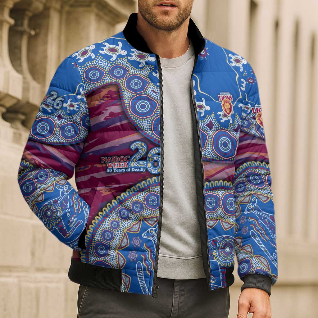 Brisbane Lions NAIDOC Week 2026 Bomber Puffer Jacket Australian Aboriginal Dot Art Dreamtime Pattern Style