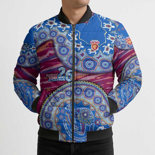 Brisbane Lions NAIDOC Week 2026 Bomber Puffer Jacket Australian Aboriginal Dot Art Dreamtime Pattern Style