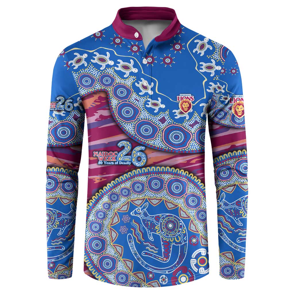 Brisbane Lions NAIDOC Week 2026 Button Sweatshirt Australian Aboriginal Dot Art Dreamtime Pattern Style