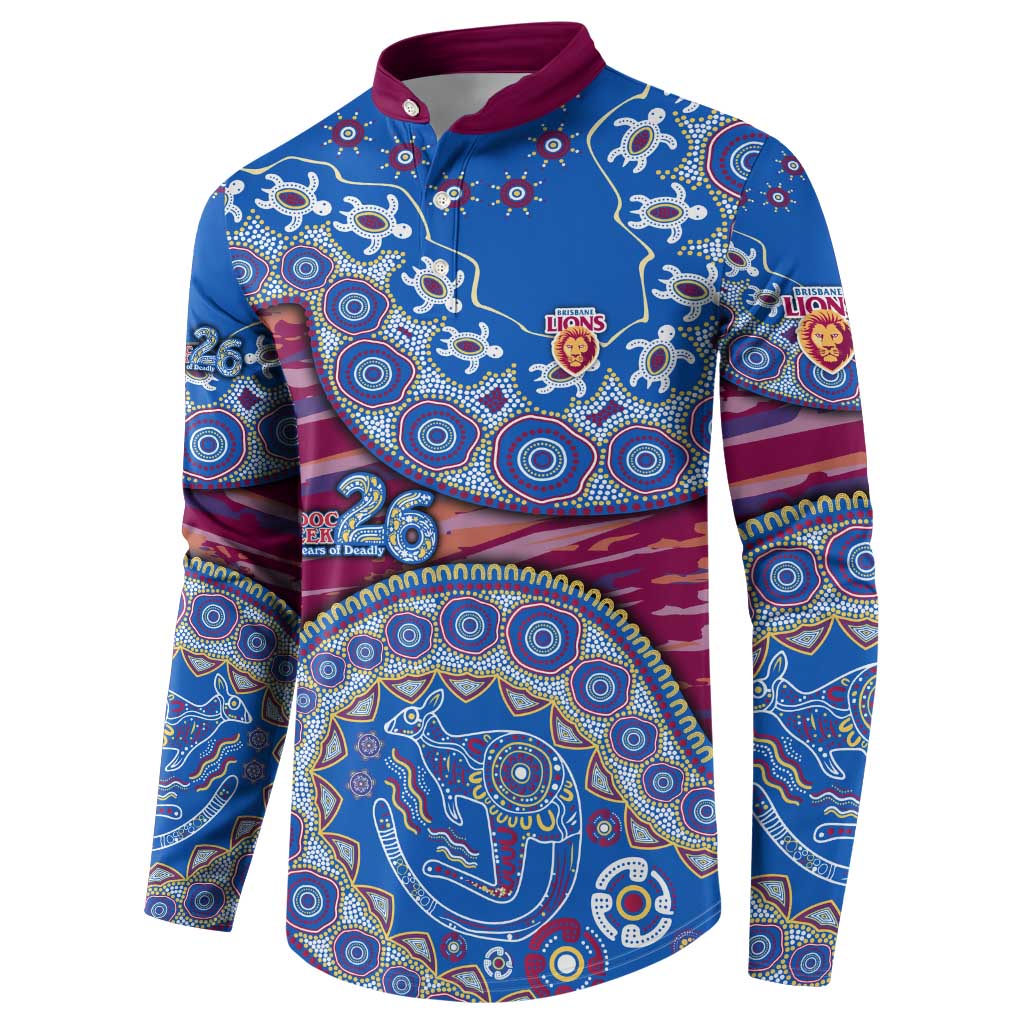 Brisbane Lions NAIDOC Week 2026 Button Sweatshirt Australian Aboriginal Dot Art Dreamtime Pattern Style