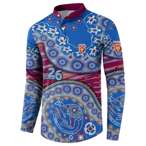 Brisbane Lions NAIDOC Week 2026 Button Sweatshirt Australian Aboriginal Dot Art Dreamtime Pattern Style