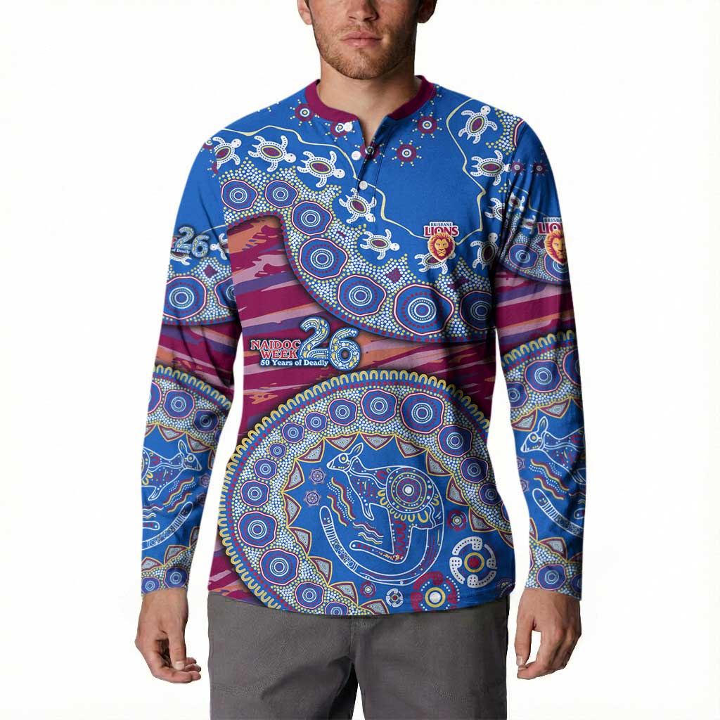 Brisbane Lions NAIDOC Week 2026 Button Sweatshirt Australian Aboriginal Dot Art Dreamtime Pattern Style