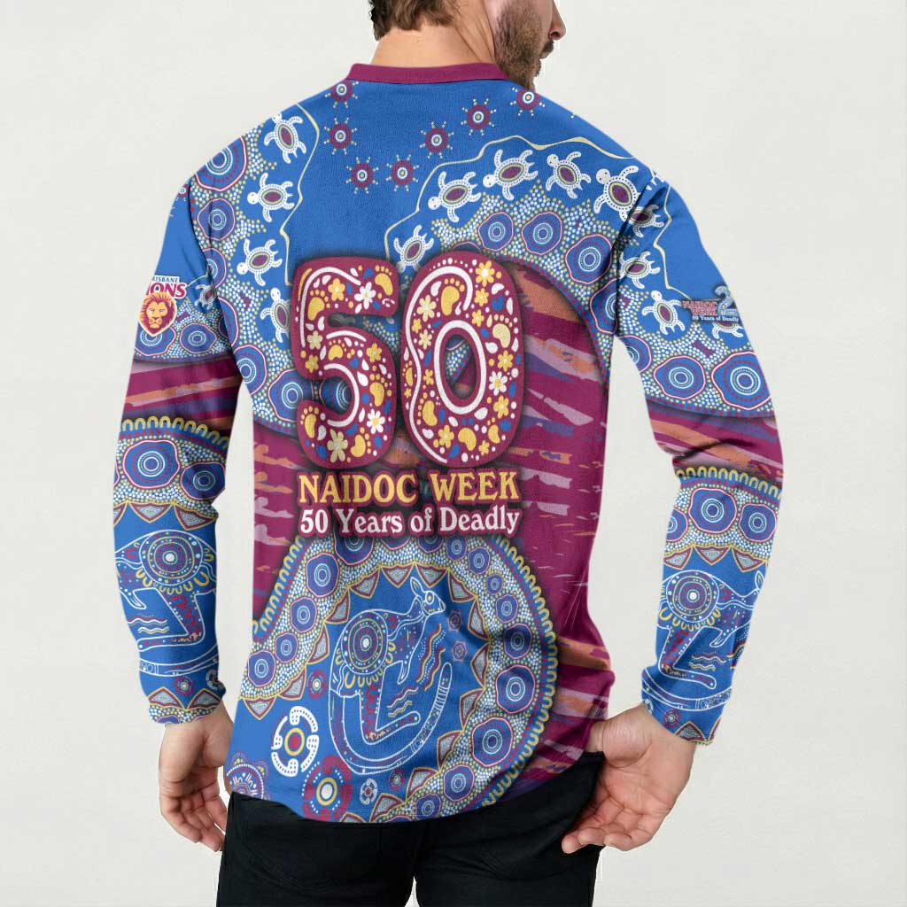 Brisbane Lions NAIDOC Week 2026 Button Sweatshirt Australian Aboriginal Dot Art Dreamtime Pattern Style