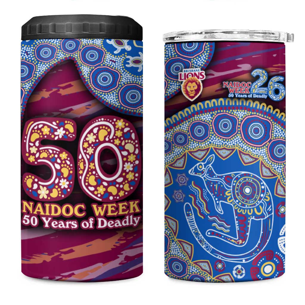 Brisbane Lions NAIDOC Week 2026 4 in 1 Can Cooler Tumbler Australian Aboriginal Dot Art Dreamtime Pattern Style