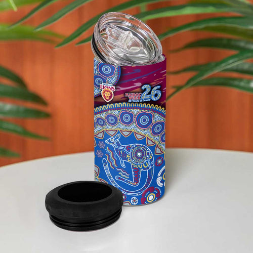 Brisbane Lions NAIDOC Week 2026 4 in 1 Can Cooler Tumbler Australian Aboriginal Dot Art Dreamtime Pattern Style