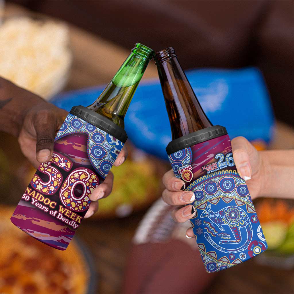 Brisbane Lions NAIDOC Week 2026 4 in 1 Can Cooler Tumbler Australian Aboriginal Dot Art Dreamtime Pattern Style