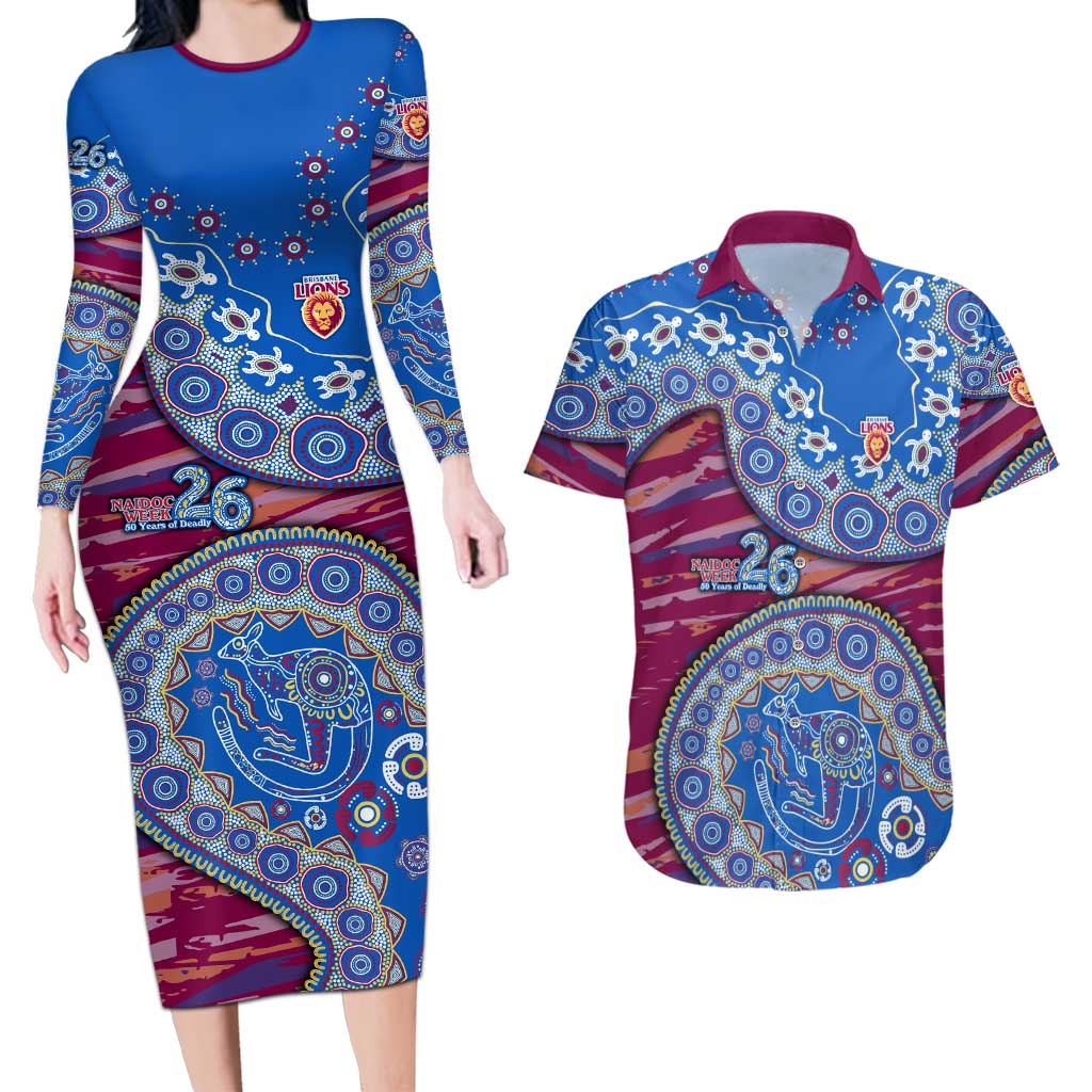 Brisbane Lions NAIDOC Week 2026 Couples Matching Long Sleeve Bodycon Dress and Hawaiian Shirt Australian Aboriginal Dot Art Dreamtime Pattern Style