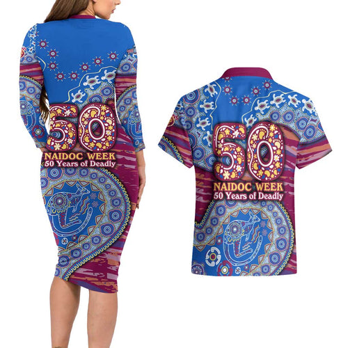 Brisbane Lions NAIDOC Week 2026 Couples Matching Long Sleeve Bodycon Dress and Hawaiian Shirt Australian Aboriginal Dot Art Dreamtime Pattern Style
