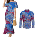 Brisbane Lions NAIDOC Week 2026 Couples Matching Mermaid Dress and Long Sleeve Button Shirt Australian Aboriginal Dot Art Dreamtime Pattern Style