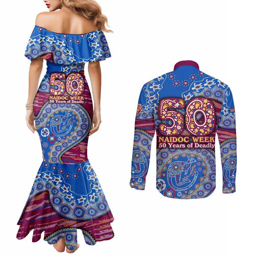 Brisbane Lions NAIDOC Week 2026 Couples Matching Mermaid Dress and Long Sleeve Button Shirt Australian Aboriginal Dot Art Dreamtime Pattern Style