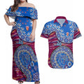 Brisbane Lions NAIDOC Week 2026 Couples Matching Off Shoulder Maxi Dress and Hawaiian Shirt Australian Aboriginal Dot Art Dreamtime Pattern Style