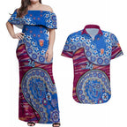 Brisbane Lions NAIDOC Week 2026 Couples Matching Off Shoulder Maxi Dress and Hawaiian Shirt Australian Aboriginal Dot Art Dreamtime Pattern Style
