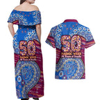 Brisbane Lions NAIDOC Week 2026 Couples Matching Off Shoulder Maxi Dress and Hawaiian Shirt Australian Aboriginal Dot Art Dreamtime Pattern Style