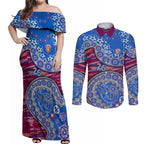 Brisbane Lions NAIDOC Week 2026 Couples Matching Off Shoulder Maxi Dress and Long Sleeve Button Shirt Australian Aboriginal Dot Art Dreamtime Pattern Style