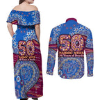 Brisbane Lions NAIDOC Week 2026 Couples Matching Off Shoulder Maxi Dress and Long Sleeve Button Shirt Australian Aboriginal Dot Art Dreamtime Pattern Style