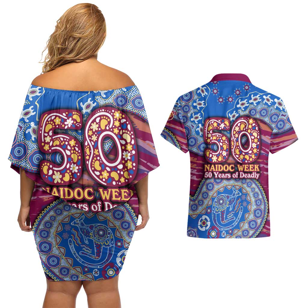 Brisbane Lions NAIDOC Week 2026 Couples Matching Off Shoulder Short Dress and Hawaiian Shirt Australian Aboriginal Dot Art Dreamtime Pattern Style