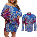 Brisbane Lions NAIDOC Week 2026 Couples Matching Off Shoulder Short Dress and Long Sleeve Button Shirt Australian Aboriginal Dot Art Dreamtime Pattern Style