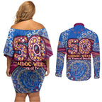Brisbane Lions NAIDOC Week 2026 Couples Matching Off Shoulder Short Dress and Long Sleeve Button Shirt Australian Aboriginal Dot Art Dreamtime Pattern Style