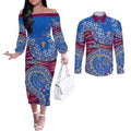 Brisbane Lions NAIDOC Week 2026 Couples Matching Off The Shoulder Long Sleeve Dress and Long Sleeve Button Shirt Australian Aboriginal Dot Art Dreamtime Pattern Style