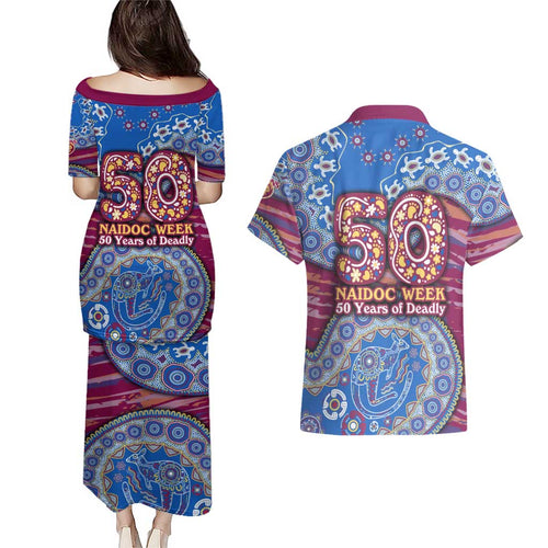 Brisbane Lions NAIDOC Week 2026 Couples Matching Puletasi and Hawaiian Shirt Australian Aboriginal Dot Art Dreamtime Pattern Style