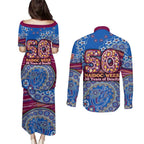 Brisbane Lions NAIDOC Week 2026 Couples Matching Puletasi and Long Sleeve Button Shirt Australian Aboriginal Dot Art Dreamtime Pattern Style