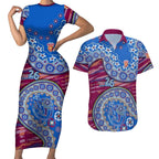 Brisbane Lions NAIDOC Week 2026 Couples Matching Short Sleeve Bodycon Dress and Hawaiian Shirt Australian Aboriginal Dot Art Dreamtime Pattern Style