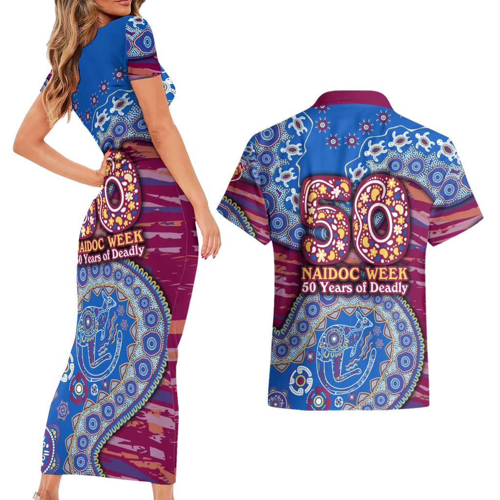 Brisbane Lions NAIDOC Week 2026 Couples Matching Short Sleeve Bodycon Dress and Hawaiian Shirt Australian Aboriginal Dot Art Dreamtime Pattern Style