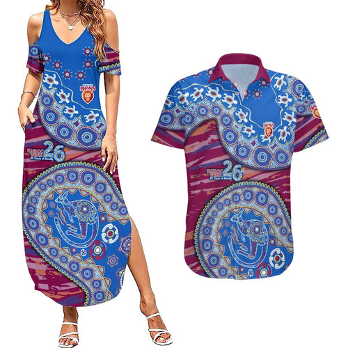 Brisbane Lions NAIDOC Week 2026 Couples Matching Summer Maxi Dress and Hawaiian Shirt Australian Aboriginal Dot Art Dreamtime Pattern Style