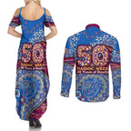 Brisbane Lions NAIDOC Week 2026 Couples Matching Summer Maxi Dress and Long Sleeve Button Shirt Australian Aboriginal Dot Art Dreamtime Pattern Style