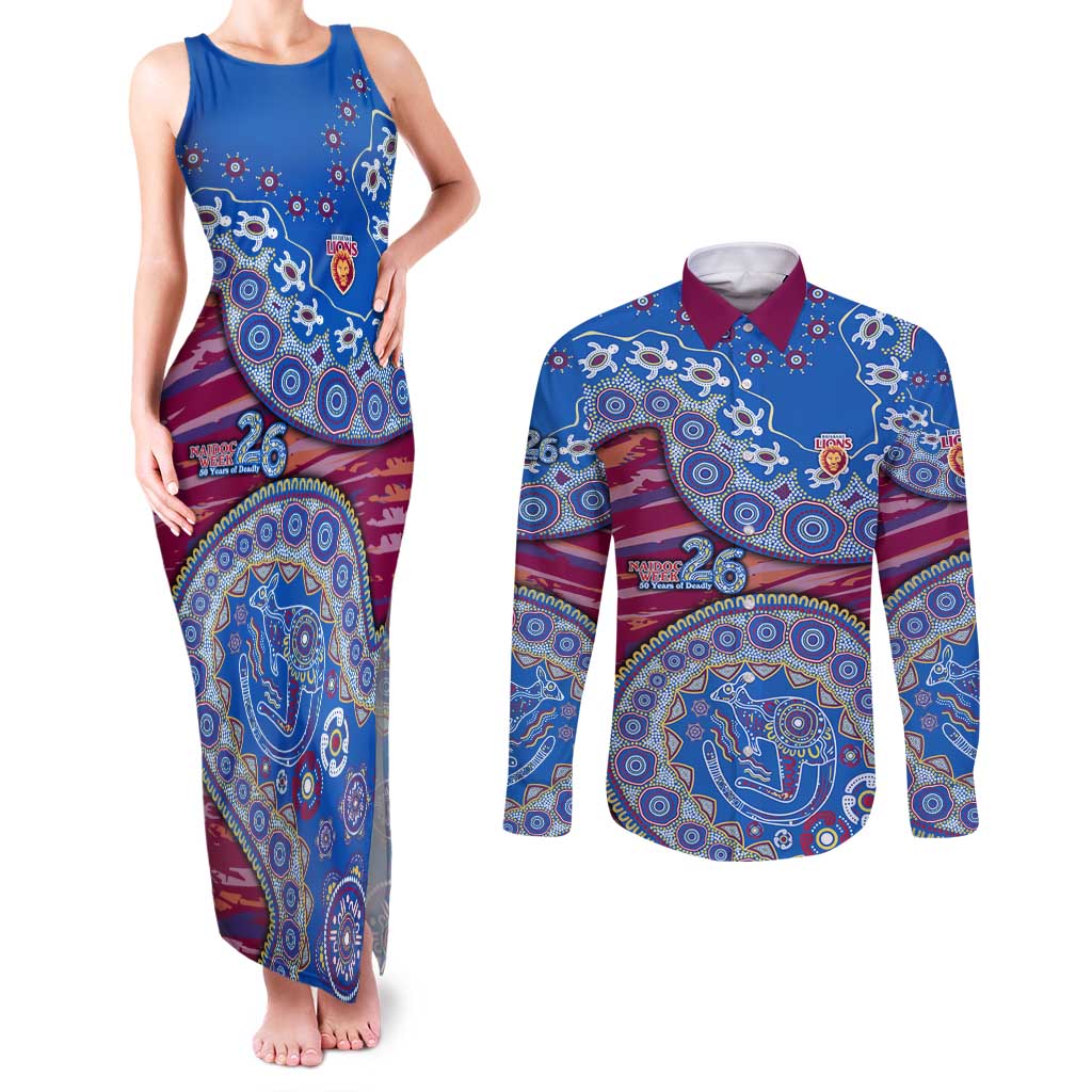 Brisbane Lions NAIDOC Week 2026 Couples Matching Tank Maxi Dress and Long Sleeve Button Shirt Australian Aboriginal Dot Art Dreamtime Pattern Style
