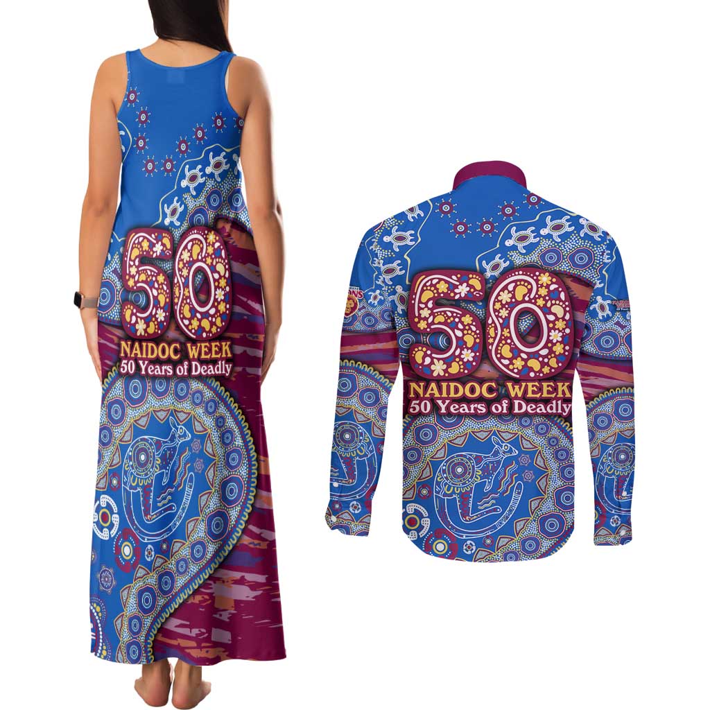 Brisbane Lions NAIDOC Week 2026 Couples Matching Tank Maxi Dress and Long Sleeve Button Shirt Australian Aboriginal Dot Art Dreamtime Pattern Style