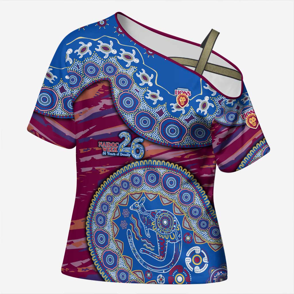 Brisbane Lions NAIDOC Week 2026 Cross Shoulder Shirt Australian Aboriginal Dot Art Dreamtime Pattern Style