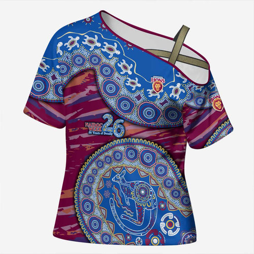 Brisbane Lions NAIDOC Week 2026 Cross Shoulder Shirt Australian Aboriginal Dot Art Dreamtime Pattern Style