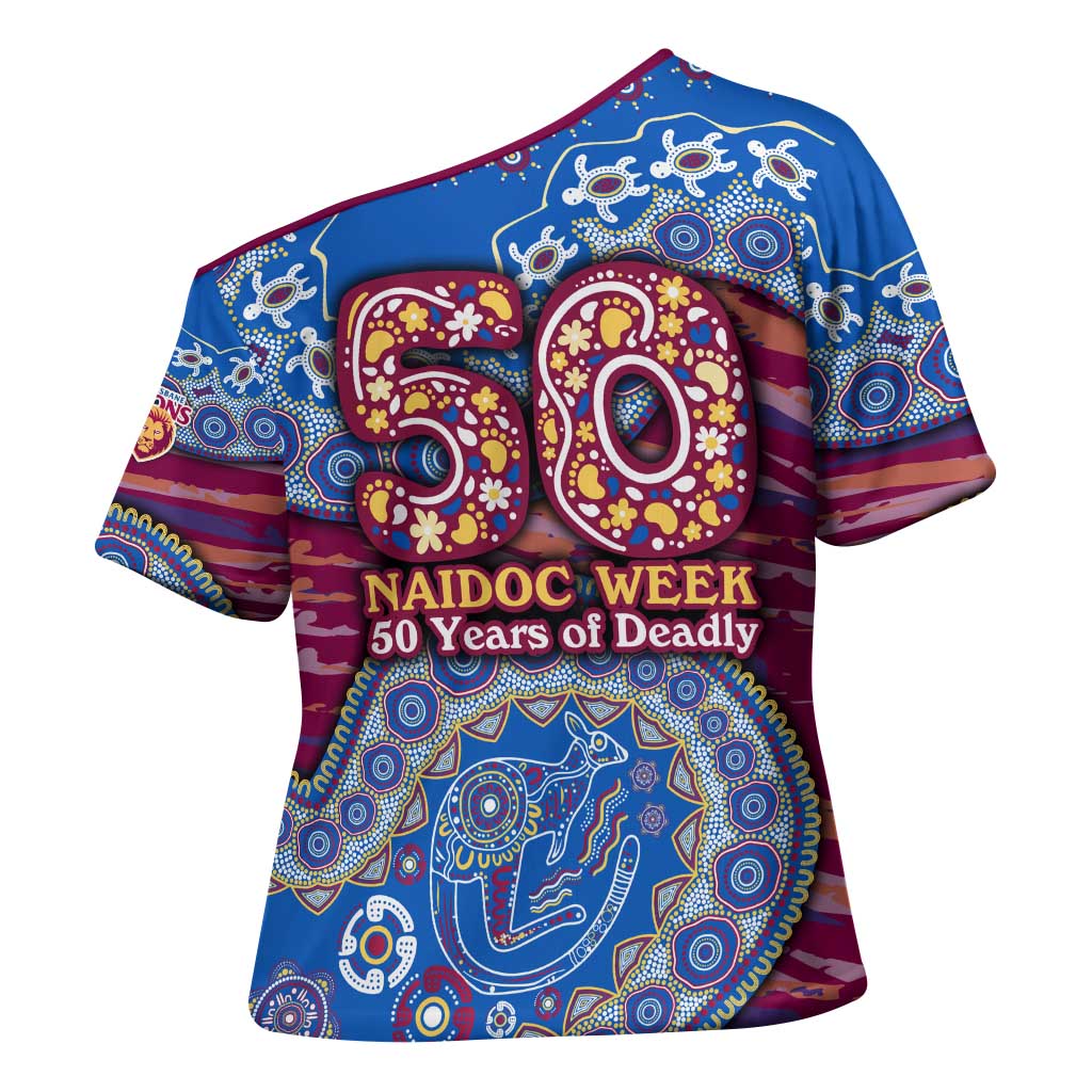 Brisbane Lions NAIDOC Week 2026 Cross Shoulder Shirt Australian Aboriginal Dot Art Dreamtime Pattern Style