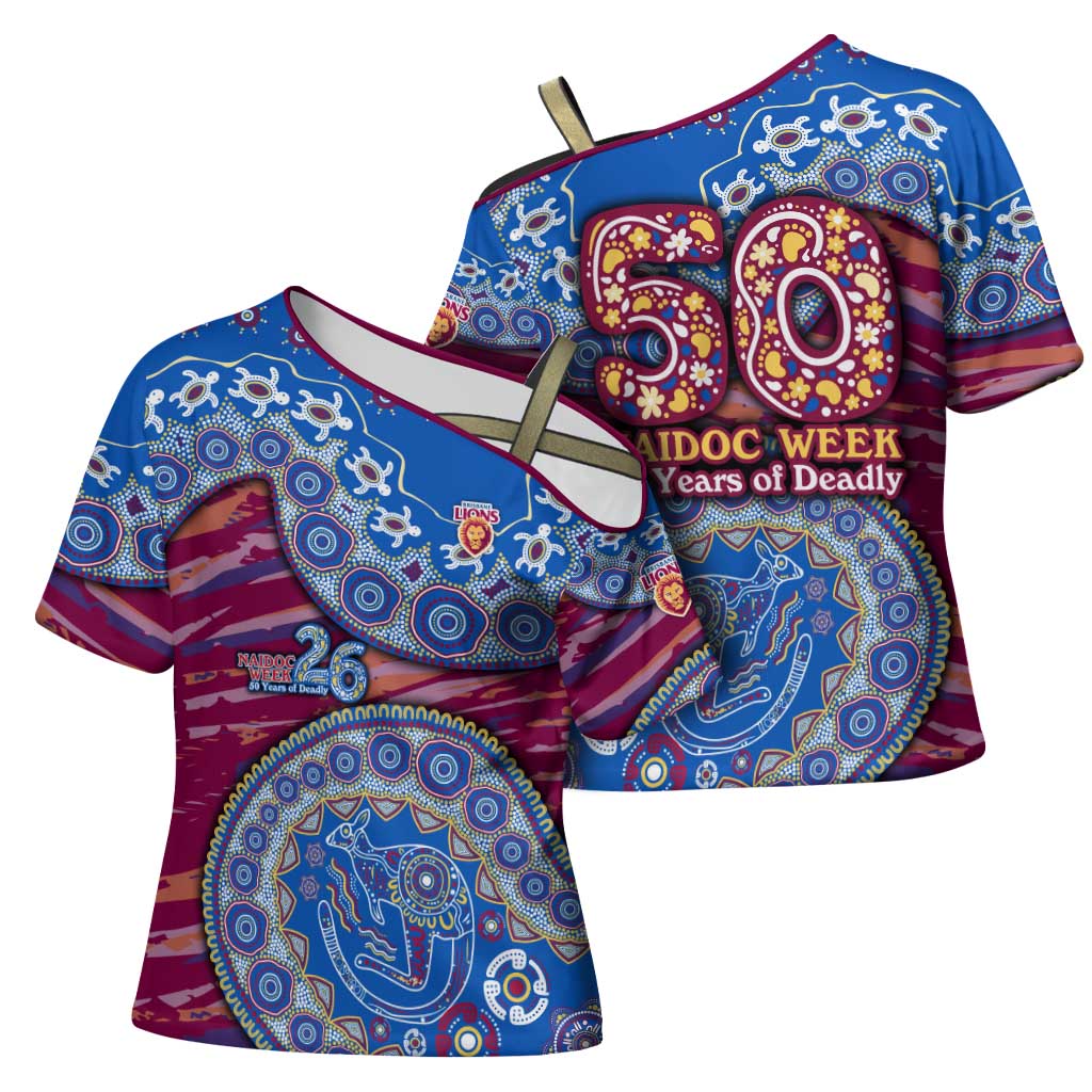 Brisbane Lions NAIDOC Week 2026 Cross Shoulder Shirt Australian Aboriginal Dot Art Dreamtime Pattern Style